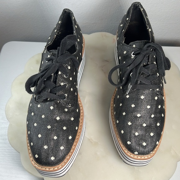 ZARA-Striped Platform Derby Canvas Shoes-Black/White Polka Dots-Size 39/8.5 - Picture 2 of 12